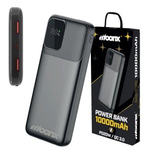 POWER BANK 10.000mAh 20W CON 2 PORTE USB (Out), 1 USB-C (In/Out),1 MICRO USB (In) E SCHERMO CARICA RESIDUA COLORE NERO