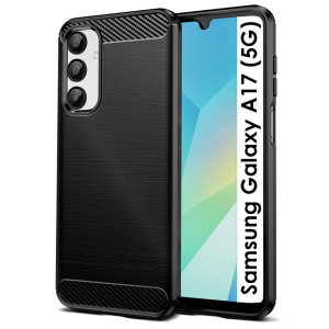 CUSTODIA per SAMSUNG GALAXY A17 (5G) IN GEL TPU SILICONE COLORE NERO EFFETTO METALLICO CON INSERTI FANTASIA CARBONIO