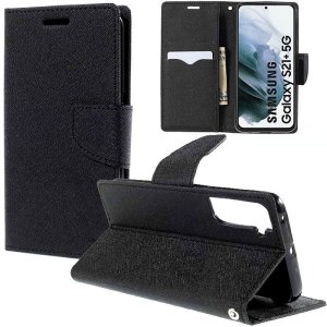 CUSTODIA per SAMSUNG GALAXY S21 PLUS 5G (SM-G996B) - FLIP ORIZZONTALE CON STAND, INTERNO IN TPU E PORTA CARTE COLORE NERO