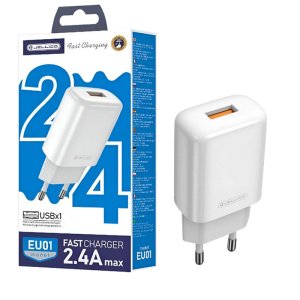 CARICATORE DA RETE 2400mAh 12W CON 1 PORTA USB COLORE BIANCO EU01 JELLICO