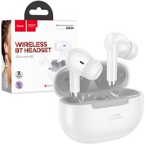 AURICOLARI BLUETOOTH 5.3 CON COMANDI TOUCH, RAGGIO D'AZIONE FINO A 10 MT E MICROFONO COLORE BIANCO EQ24 HOCO