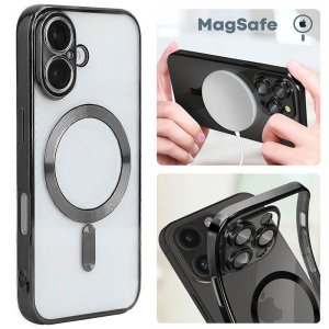 CUSTODIA per APPLE IPHONE 17 (6.3") IN TPU A 360° (COMPRESE FOTOCAMERE) DETTAGLI NERI CROMATI - COMPATIBILE CON RICARICA MAGSAFE