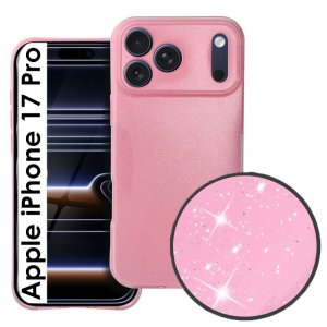 CUSTODIA per APPLE IPHONE 17 PRO (6.3") IN GEL TPU SILICONE 2mm CON INTERNO IN MICROFIBRA COLORE ROSA CON GLITTER