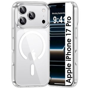 CUSTODIA per APPLE IPHONE 17 PRO (6.3") RIGIDA CON CORNICE IN SILICONE TRASPARENTE COMPATIBILE CON RICARICA MAGSAFE