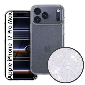 CUSTODIA per APPLE IPHONE 17 PRO MAX (6.9") IN GEL TPU SILICONE 2mm TRASPARENTE CON GLITTER