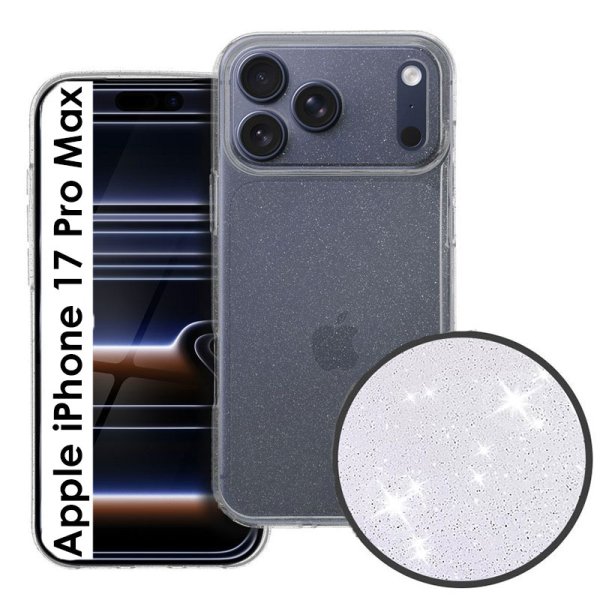 CUSTODIA per APPLE IPHONE 17 PRO MAX (6.9") IN GEL TPU SILICONE 2mm TRASPARENTE CON GLITTER CUSTODIA per APPLE IPHONE 17 PRO MAX (6.9") IN GEL TPU SILICONE 2mm TRASPARENTE CON GLITTER
