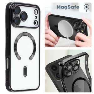 CUSTODIA per APPLE IPHONE 17 PRO (6.3") IN TPU A 360° (COMPRESE FOTOCAMERE) DETTAGLI NERI CROMATI - COMPATIBILE RICARICA MAGSAFE