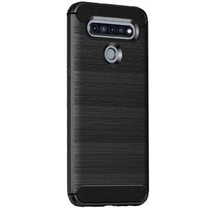 CUSTODIA per LG K41S, K51S IN GEL TPU SILICONE EFFETTO METALLICO CON INSERTI IN FANTASIA CARBONIO NERO
