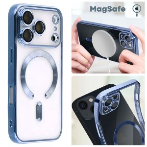 CUSTODIA per APPLE IPHONE 17 PRO MAX IN TPU A 360° (COMPRESE FOTOCAMERE) DETTAGLI BLU CROMATI - COMPATIBILE RICARICA MAGSAFE