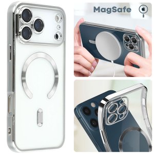 CUSTODIA per APPLE IPHONE 17 PRO MAX IN TPU A 360° (COMPRESE FOTOCAMERE) DETTAGLI GRIGI CROMATI - COMPATIBILE RICARICA MAGSAFE
