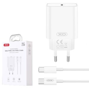 CARICATORE DA RETE 20W CON 1 PORTA TYPE-C (FAST CHARGE) + CAVO TYPE-C/TYPE-C - LUNGHEZZA 1 MT BIANCO CE32 XO BLISTER