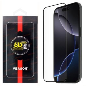 PELLICOLA per APPLE IPHONE 17 PRO MAX, 16 PRO MAX VETRO TEMPERATO 9H FULL FACE E FULL GLUE CON CORNICE COLORE NERO VEASON