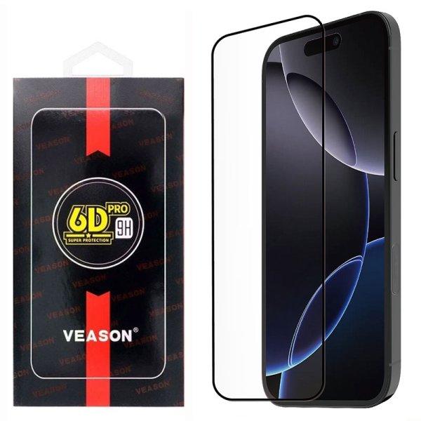 PELLICOLA per APPLE IPHONE 17 PRO MAX, 16 PRO MAX VETRO TEMPERATO 9H FULL FACE E FULL GLUE CON CORNICE COLORE NERO VEASON