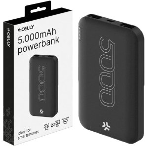 POWER BANK 5000mAh CON 2 PORTE USB (out), 1 MICRO USB (in) E INDICATORE LED CARICA RESIDUA NERO PBE5000BK CELLY