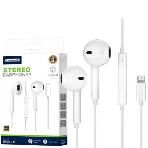 AURICOLARE STEREO con CONNETTORE LIGHTNING (NO MFI) E MICROFONO (SENZA GOMMINI) CAVO 1.2 MT COLORE BIANCO EP2A JELLICO