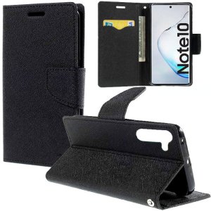 CUSTODIA per SAMSUNG NOTE 10 (SM-N970), NOTE 10 5G (SM-N971) - FLIP ORIZZONTALE CON INTERNO IN TPU E PORTA CARTE COLORE NERO