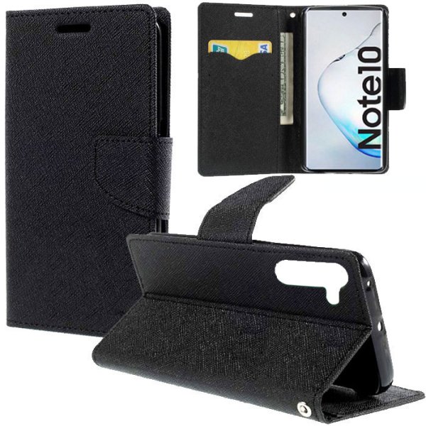CUSTODIA per SAMSUNG NOTE 10 (SM-N970), NOTE 10 5G (SM-N971) - FLIP ORIZZONTALE CON INTERNO IN TPU E PORTA CARTE COLORE NERO