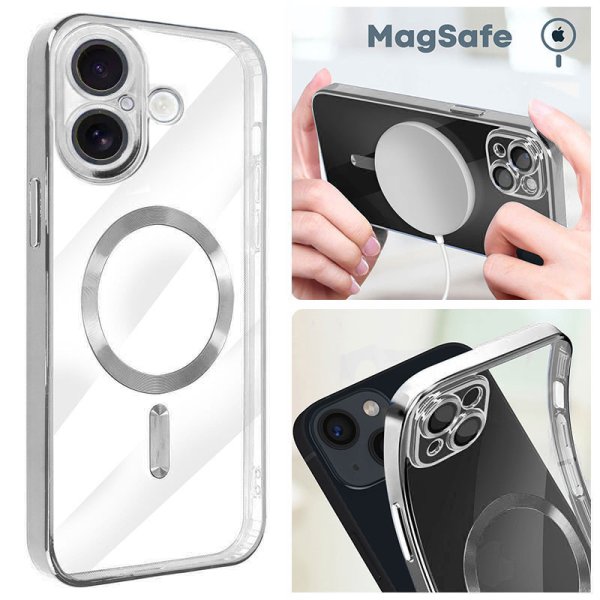CUSTODIA per APPLE IPHONE 17 (6.3") IN TPU A 360° (COMPRESE FOTOCAMERE) DETTAGLI GRIGI CROMATI - COMPATIBILE RICARICA MAGSAFE