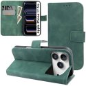 CUSTODIA per APPLE IPHONE 17 PRO (6.3") FLIP ORIZZONTALE IN ECOPELLE INTERNO IN TPU, PORTA CARTE E CHIUSURA MAGNETICA VERDE