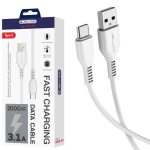 CAVO USB TYPE-C CON SUPPORTO DI RICARICA RAPIDA (MAX 3.1A) - LUNGHEZZA 2 MT COLORE BIANCO KDS-32 JELLICO BLISTER