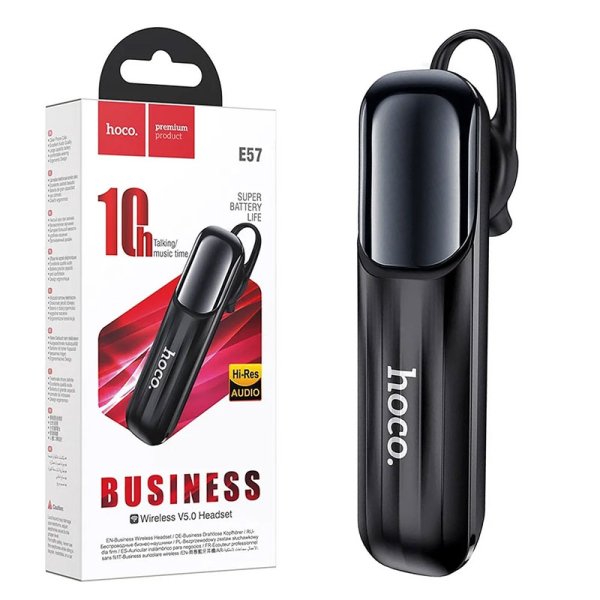 AURICOLARE BLUETOOTH 5.0 MONO CON ARCHETTO E RAGGIO D'AZIONE FINO A 10 MT COLORE NERO E57 HOCO