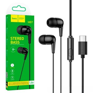 AURICOLARE STEREO con CONNETTORE TYPE-C, GOMMINI E MICROFONO - LUNGHEZZA CAVO 1.2 MT COLORE NERO M97 HOCO BLISTER