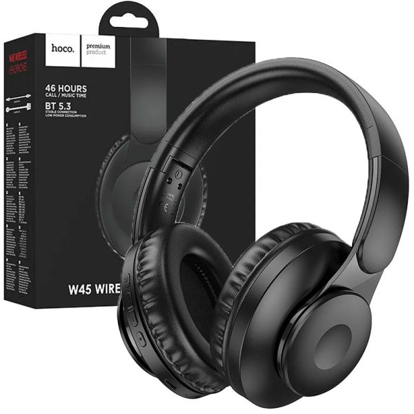 CUFFIA BLUETOOTH 5.3 CON SLOT MICRO SD E PADIGLIONI IMBOTTITI RIPIEGABILI COLORE NERO W45 HOCO