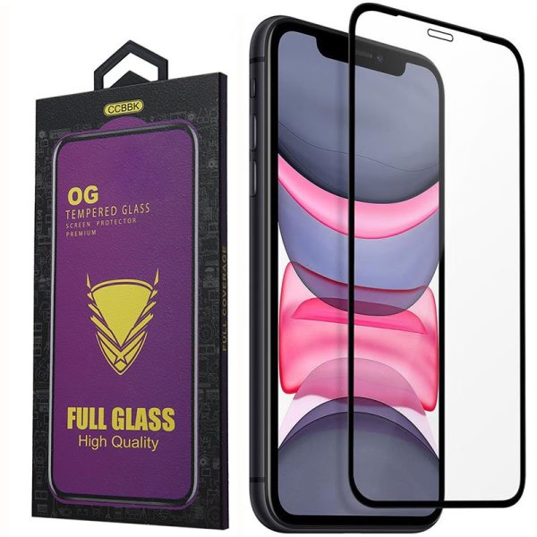 PELLICOLA per APPLE IPHONE XR, IPHONE 11 (6.1") VETRO TEMPERATO 9H FULL FACE E FULL GLUE CON CORNICE COLORE NERO OG