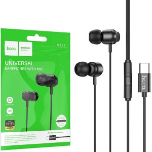 AURICOLARE STEREO con CONNETTORE TYPE-C - GOMMINI E MICROFONO - LUNGHEZZA CAVO 1.2 MT COLORE GRIGIO M122 HOCO IN BUSTINA