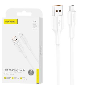 CAVO MICRO USB CON SUPPORTO DI RICARICA QUICK CHARGING (MAX 2.1A) - LUNGHEZZA 1 MT COLORE BIANCO XS01 FONENG