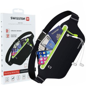 CUSTODIA A MARSUPIO IN NEOPRENE CON TASCA PORTA OGGETTI E CINTA REGOLABILE NERO E VERDE 32903400 SWISSTEN