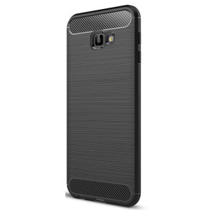 CUSTODIA per SAMSUNG GALAXY J4 PLUS (SM-J415) IN GEL TPU SILICONE EFFETTO METALLICO CON INSERTI IN FANTASIA CARBONIO NERO