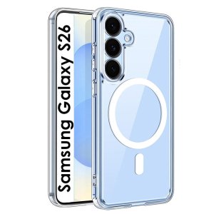 CUSTODIA per SAMSUNG GALAXY S26 RIGIDA CON CORNICE IN SILICONE TRASPARENTE COMPATIBILE CON RICARICA MAGSAFE