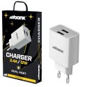 CARICATORE DA RETE 2400mAh 12W CON 2 PORTE USB COLORE BIANCO MC02 MOONX