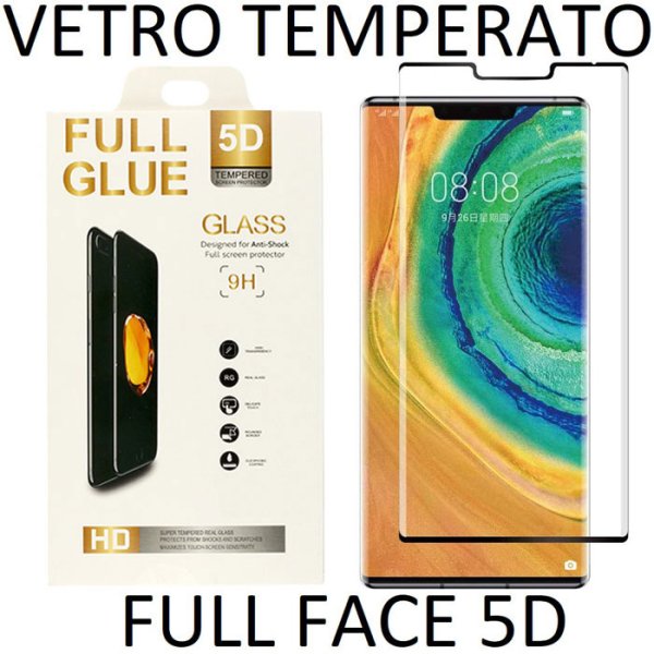 PELLICOLA per HUAWEI MATE 30 PRO, MATE 30 PRO (5G) - PROTEGGI DISPLAY VETRO TEMPERATO FULL FACE 9H CON CORNICE NERA FULL GLUE 5D
