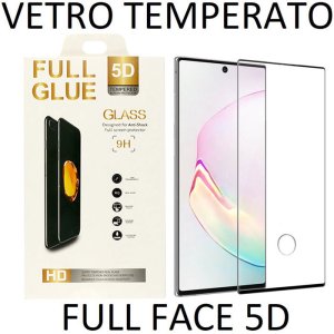 PELLICOLA per SAMSUNG NOTE 10 (N970) - VETRO TEMPERATO FULL FACE 9H CON FORO SENSORE SULLO SCHERMO E CORNICE NERO FULL GLUE 5D