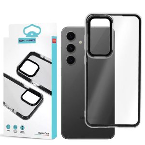 CUSTODIA per SAMSUNG GALAXY S24 (SM-S921) IN TPU SILICONE TRASPARENTE CON CORNICE IN PC COLORE NERO HYBRID ENVIRO