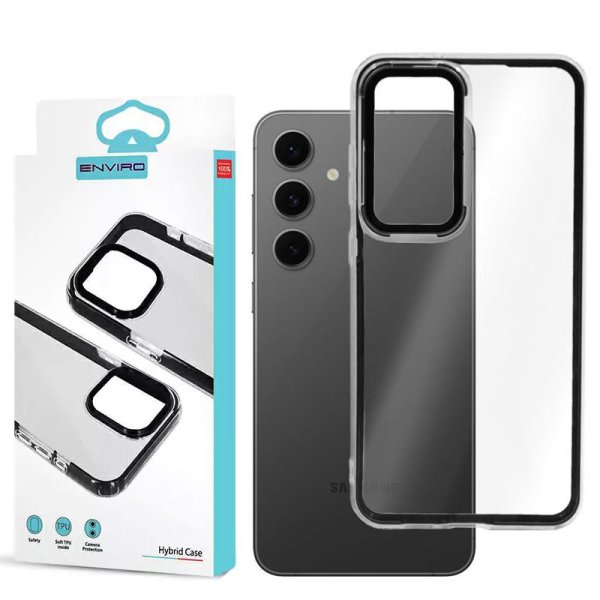 CUSTODIA per SAMSUNG GALAXY S24 (SM-S921) IN TPU SILICONE TRASPARENTE CON CORNICE IN PC COLORE NERO HYBRID ENVIRO