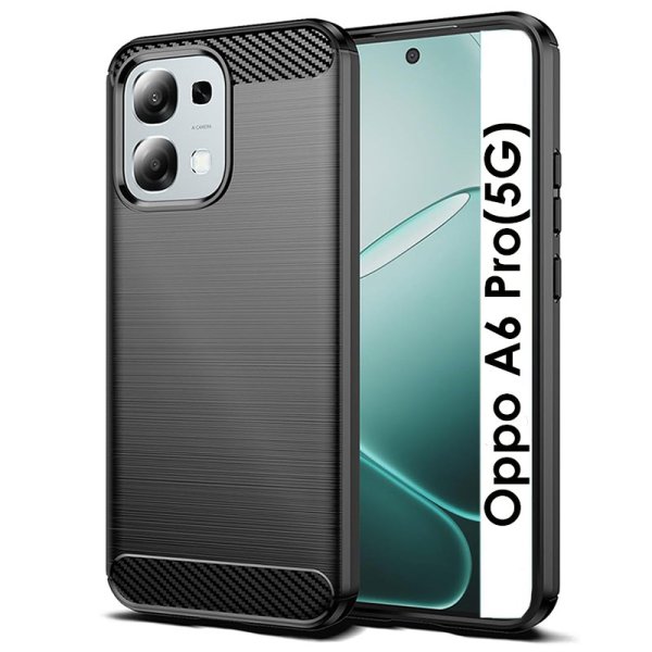 CUSTODIA per OPPO A6 PRO (5G) IN GEL TPU SILICONE NERO EFFETTO METALLICO CON INSERTI IN FANTASIA CARBONIO