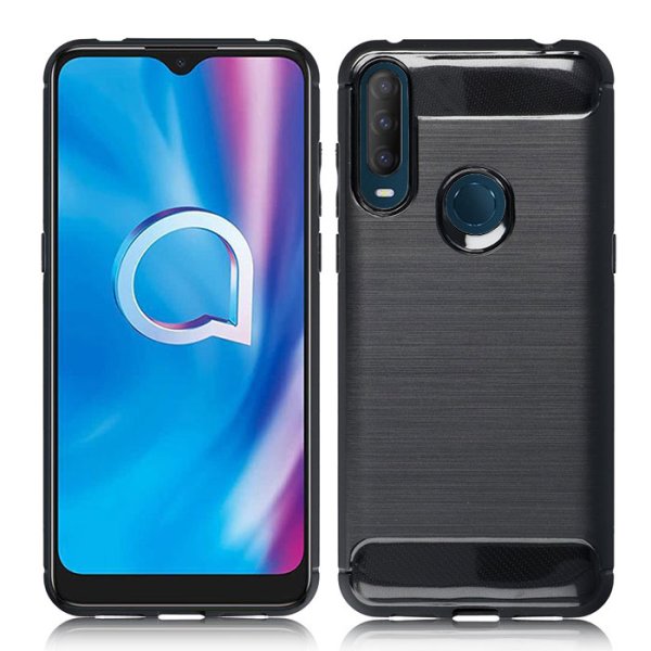 CUSTODIA per ALCATEL 1S 2020, 3L 2020, 1V 2020 - IN GEL TPU SILICONE EFFETTO METALLICO CON INSERTI IN FANTASIA CARBONIO NERO