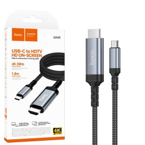 CAVO IN TESSUTO HDMI MASCHIO A TYPE-C MASCHIO - RISOLUZIONE FINO A 4K 30Hz LUNGHEZZA 1,8MT COLORE NERO UA43 HOCO