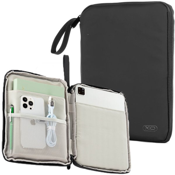 CUSTODIA UNIVERSALE IN TESSUTO per TABLET FINO A 12.9" POLLICI CON TASCA INTERNA E CHIUSURA CON ZIP COLORE NERO CB03 XO