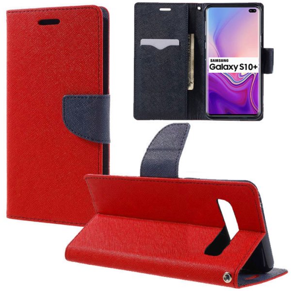CUSTODIA per SAMSUNG GALAXY S10 PLUS (SM-G975) - FLIP ORIZZONTALE CON STAND, INTERNO IN TPU SILICONE E PORTA CARTE COLORE ROSSO
