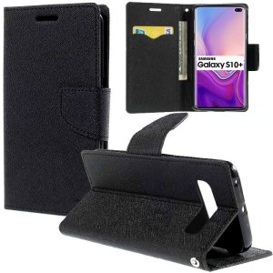 CUSTODIA per SAMSUNG GALAXY S10 PLUS (SM-G975) - FLIP ORIZZONTALE CON STAND, INTERNO IN TPU SILICONE E PORTA CARTE COLORE NERO