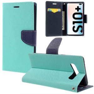 CUSTODIA per SAMSUNG GALAXY S10 PLUS (SM-G975) - FLIP ORIZZONTALE CON STAND, INTERNO IN TPU E PORTA CARTE COLORE VERDE ACQUA