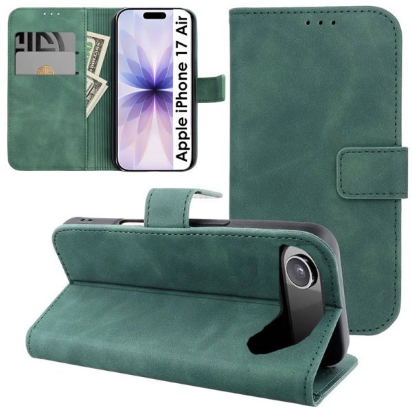 CUSTODIA per APPLE IPHONE 17 AIR (6.5") FLIP ORIZZONTALE IN ECOPELLE CON INTERNO IN TPU, PORTA CARTE E CHIUSURA MAGNETICA VERDE