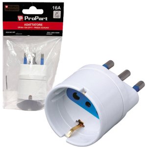 ADATTATORE TRIPOLARE 16A 2P+T CON PRESA SCHUKO COLORE BIANCO PES1007-WP PROPART