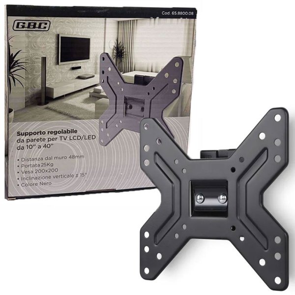 SUPPORTO REGOLABILE DA PARETE PER TV LCD/LED DA 10" A 40" CON 1 SNODO ESTENSIONE MAX 48mm MAX 25KG 65.8800.08 GBC