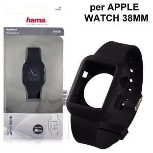 CUSTODIA per APPLE WATCH 38MM (SERIE 1/2/3) IN SILICONE CON CINTURINO REGOLABILE COLORE NERO HAMA BLISTER