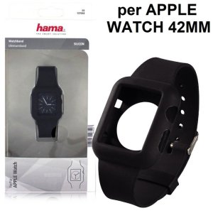 CUSTODIA per APPLE WATCH 42MM (SERIE 1/2/3) IN SILICONE CON CINTURINO REGOLABILE COLORE NERO HAMA BLISTER